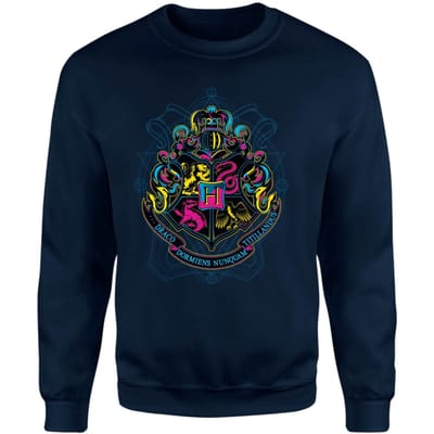 Harry Potter Hogwarts Neon Crest Sweatshirt - Navy - S