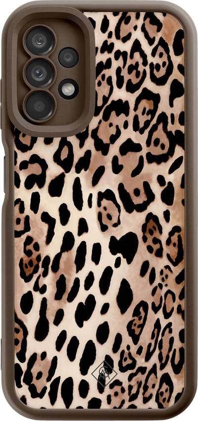 Casimoda® hoesje - Geschikt voor Samsung Galaxy A13 4G - Luipaard print bruin - Zwart TPU Backcover - Luipaardprint - Bruin/beige