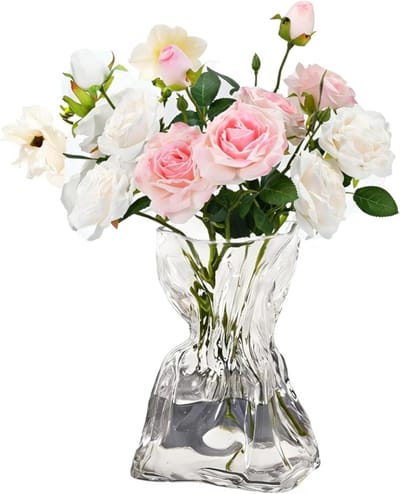 SnelShoppen - Verdikte doorzichtige glazen vaas 20 cm, moderne kristallen bloemenvaas voor tulpen, rozen, boeketdisplay, woonkamer, eettafel, salontaf