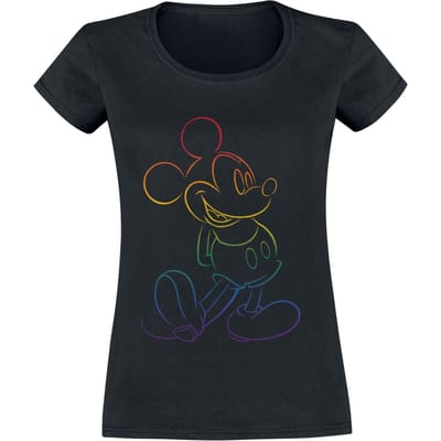 Mickey & Minnie Mouse - Disney T-shirt - Rainbow Mickey - S tot XXL - voor Vrouwen - zwart