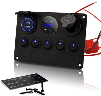 Dailygoody - Aluminium Waterdichte Tuimelschakelaar - LED Schakelaars - USB Charger Poort - 12V/24V - Digitale Voltmeter Display - Geschikt voor Auto ...