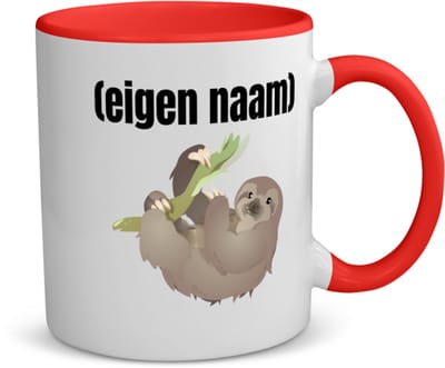 Akyol - luiaard met eigen naam koffiemok - theemok - rood - Luiaard - luiaard liefhebbers - iemand die houdt van luiaards - verjaardag - cadeau - kado - 350 ML inhoud