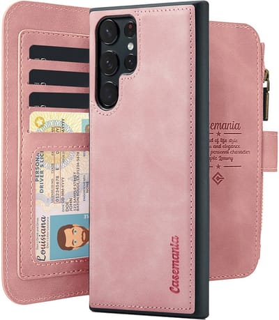 CaseMania Bookcase hoesje geschikt voor Samsung Galaxy S25 Ultra - Effen Roze - Kunstleer - Portemonnee met 11 Vakjes voor Pasjes en Ritsvak