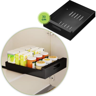 Schuiflade keukenkast Zwart - Keukenkast organizer ladesysteem - Gootsteenkast Organizer - Uitschuifbare Lade Maken 30 CM