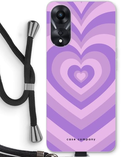 Case Company® - Hoesje met koord geschikt voor Oppo A78 5G hoesje met Koord - Hart Paars - Telefoonhoesje met Zwart Koord - Bescherming aan alle Kanten en Over de Schermrand