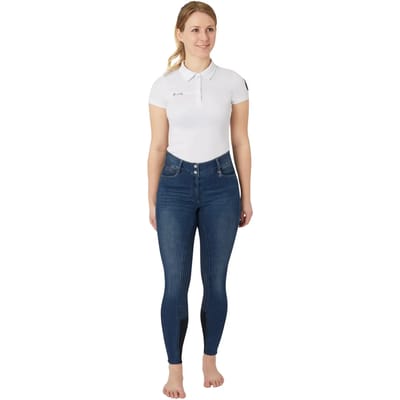 Horze Kaia Hoge Taille Denim Siliconen Full Seat Rijbroek, dames, Blue, 38