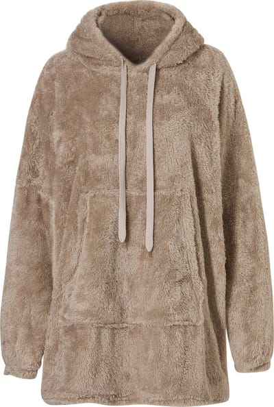 Dames Huggle Fleece Hoodie Loungewear Incl Capuchon Taupe - One Size