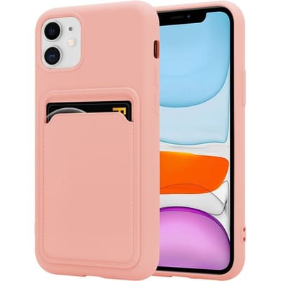 ShieldCase telefoonhoesje geschikt voor Apple iPhone 12 / 12 Pro siliconen hoesje met pasjeshouder - case met ruimte voor pasjes - roze