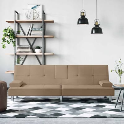 vidaXL - Slaapbank - met - bekerhouders - kunstleer - cappuccinokleurig