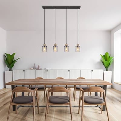 Globo - hanglamp - Reid - zwart - glas smoke glas - grote eettafellamp - E27 - 15707-4H