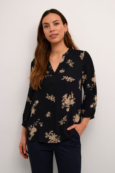 Blouse met korte mouwen Regular fit Black/Brown Flower Print floral