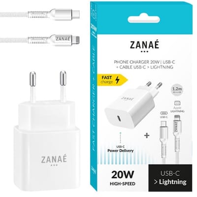 Zanaé 20W USB-C Combi-Oplader + USB-C naar Lightning Kabel | Wit