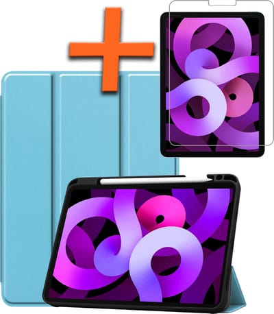 Hoesje - Geschikt voor Apple iPad Air 6 (2024) - 11 inch - 6e Generatie - M2 - Met Screenprotector - Trifold Bookcase - Hard Cover Case - Met Uitsparing Geschikt voor Apple Pencil - Hardcover Book - Tablet Hoes - Lichtblauw