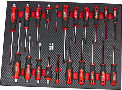 HBM 23 Delige Schroevendraaierset in Carbon Foam inlay voor Gereedschapswagen