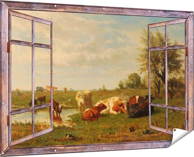 Gards Tuinposter Doorkijk Koeien in de Weide - Gerard Bilders - 180x120 cm - Tuindoek - Tuindecoratie - Wanddecoratie buiten - Tuinschilderij