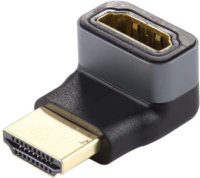 HDMI Male naar HDMI Female - haakse hoek aansluiting - compacte adapter kabel connector - voor o.a. monitor en laptop - zwart