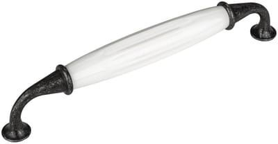Meubelgreep JOHANNA Boorgatafstand 160 mm Antiek-zilver-wit Porseleingreep van SOTECH