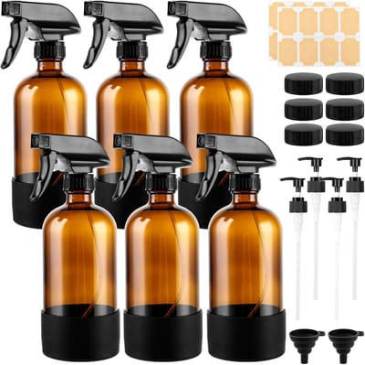 6 Stuks 500ml Glazen Sprayflessen met Verstelbare Spuitmond - Herbruikbare Lege Flessen voor Planten, Haarverzorging en Huishouden
