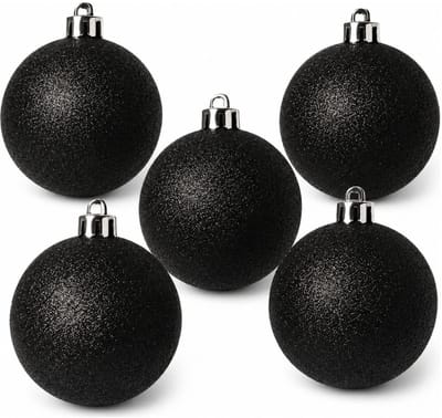 Decoris Kerstballen - 6x stuks - zwart - 8 cm - kunststof - glitter afwerking