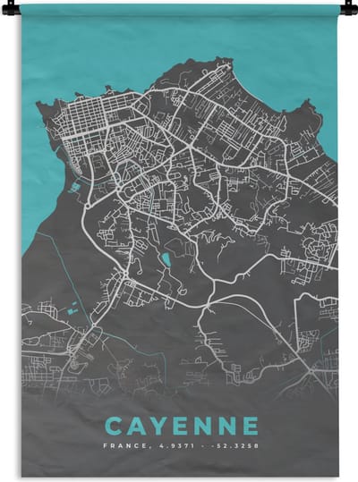 Wandkleed - Wanddoek - Frankrijk - Plattegrond - Kaart - Stadskaart - Cayenne - 120x180 cm - Wandtapijt