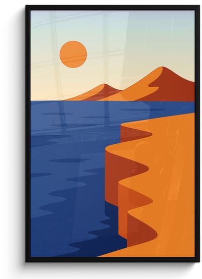 Poster in lijst - Fotolijst 80x120 cm - Posters - Landschap - Bergen - Zon - Zee - Posterlijst zwart - Decoratie - Wanddecoratie woonkamer - Muurdecoratie slaapkamer
