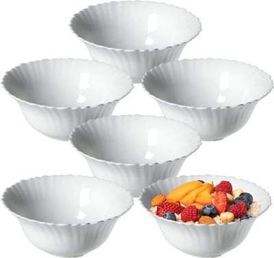 KADAX kom ∅ 16 cm, set van 6, kom van gehard glas, fruitkom, slakom, dessertkom, cereal bowl, soepkom, snackkom, vaatwasserbestendig (wit)