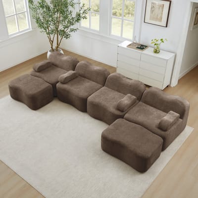 MODFU Modulaire Hoekbank - U-Vormig - Golfvormig Ontwerp - Voor Woonkamer - Fluweel - Bruin