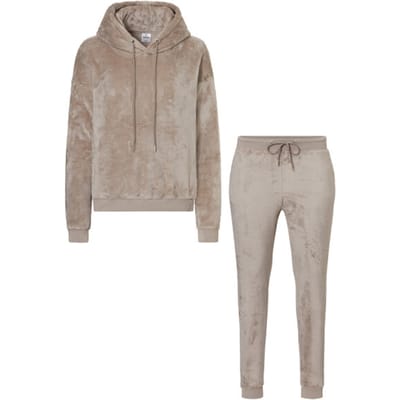 Apollo Dames Huispak Loungewear Fleece Incl Capuchon Lichtbruin - Maat L/XL