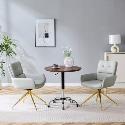 MODFU - Eetkamerstoelen Set Van 2 - Draaibaar - Scandinavische Stijl - Eetkamer Of Zithoek - Metaal En Imitatieleer - Goud En Lichtgrijs