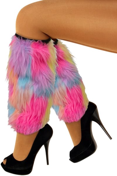 KIMU® Regenboog Beenwarmers Bont Felle Kleuren Pride Nepbont Faux Fur Spirit Burning Man Hood Pluche Fluffy Pluizig Faux Fur Fout Festival