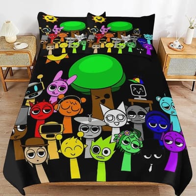 Game Sprunki Beddengoedsets Voor Kinderen Jongens Meisjes Nieuwe 3d Gedrukte Bedsprei Dekbedovertrek Kussensloop Slaapkamerdecoratie AU Double(180x210cm)