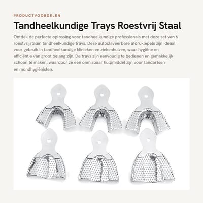 Dailygoods- Tandheelkundige Trays 6 Stuks - Roestvrij Staal - Autoclaveerbaar - Herbruikbaar - Makkelijk Schoon Te Maken - Geschikt voor Tandheelkundige Klinieken - Afdruklepel