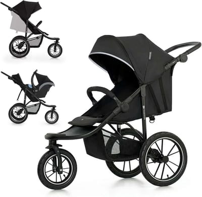Kinderwagen - Buggy - Reizen met baby - Grote luchtbanden - Tot 27 kg - Zwart