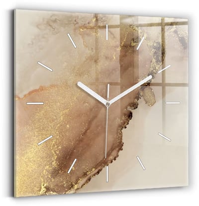Wallfluent Wandklok - Beige moderne kunst Klok als Muurdecoratie - 30 cm x 30 cm - Bruin Wandklok - Witte Handen - Wandklok Zonder Cijfers - Wandklok voor in de Keuken - Vierkante Glazen Klok - Minimalistisch Wandklok - Decoratieve Wandklok
