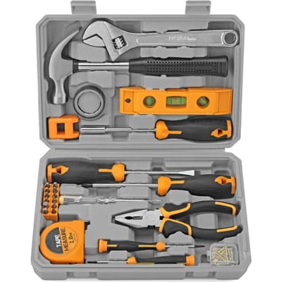 Kit d'outils ménagers DIY 59 pièces Ensemble d'outils à main magnétiques portables pour réparations à la maison, au garage, au bureau gris