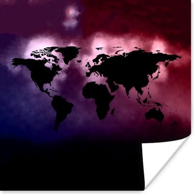 Poster 30x30 cm - Wereldkaart - Waterverf - Roze - Posters - Kamer decoratie - Wanddecoratie woonkamer - Muurdecoratie slaapkamer