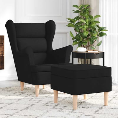 vidaXL - Fauteuil - met - voetenbankje - stof - zwart