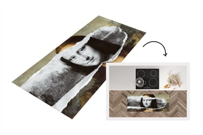 Keukenloper - Loper keuken - Mona Lisa - Da Vinci - Zwart - Wit - 120x50 cm - Keukenloper vinyl