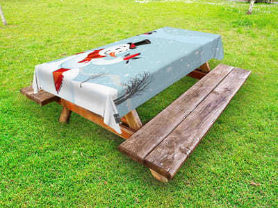 ABAKUHAUS Sneeuwpop Buitentafelkleed, Oudejaarsvogels, Decoratief wasbaar picknicktafelkleed, 145 x 265 cm, Meerkleurig