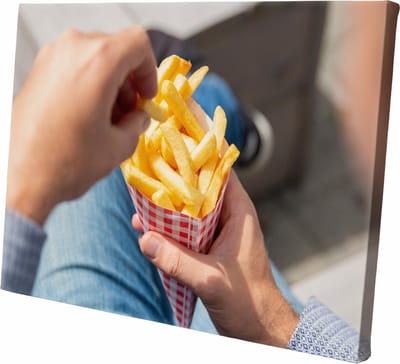 Frietzak op canvas | Eten | Horeca | Canvasdoek | Wanddecoratie | 30CM x 20CM | Schilderij