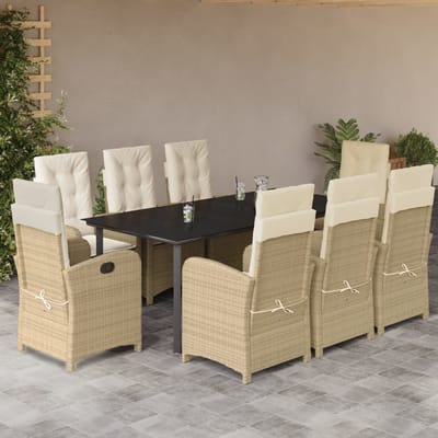 vidaXL - 9-delige - Tuinset - met - kussens - poly - rattan - beige