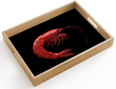 Dienblad hout 40x30 cm - Schootdienblad - Garnaal - Rood - Dieren - Borrelplank rechthoek - Plateau dienbladen