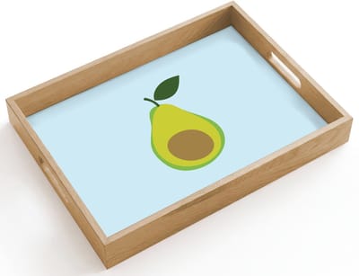 Dienblad hout 40x30 cm - Schootdienblad - Avocado - Illustratie - Groene - Vrucht - Borrelplank rechthoek - Plateau dienbladen