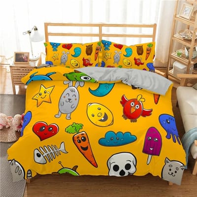Mode Beddengoed Set Cartoon Graffiti Polyester Dekbedovertrek Kussensloop Eenpersoons King Tweepersoons Volledig Queen Size Polyester Dekbedovertrek EU single(135x200cm)
