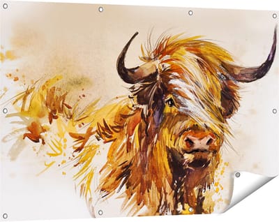 Gards Tuinposter Schotse Hooglander Koe - Abstract - 120x80 cm - Tuindoek - Tuindecoratie - Wanddecoratie buiten - Tuinschilderij