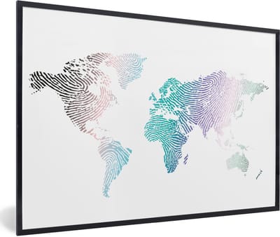 Poster in lijst - Fotolijst 90x60 cm - Posters - Wereldkaart - Abstract - Kleuren - Kids - Jongens - Meisjes - Posterlijst zwart - Decoratie - Wanddecoratie woonkamer - Muurdecoratie slaapkamer