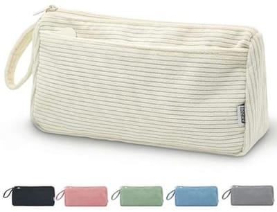 SnelShoppen - Corduroy Pennenetui Beige, Grote Capaciteit, Organizer voor School en Kantoor, Geschikt voor Meisjes en Tieners, Duurzaam en Stijlvol, P