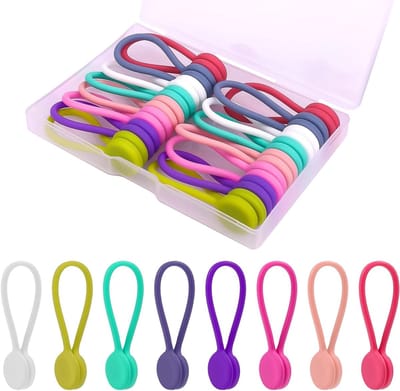 Magnetische Kabelbinders Set van 16 Stuks - Herbruikbare Siliconen Kabelclips voor Kabelbeheer, Opladen en Reisaccessoires in 8 Kleuren