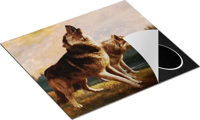 Chefcare Inductie Beschermer Twee Wolven op het Gras - 60x50 cm - Afdekplaat Inductie - Kookplaat Beschermer - Inductie Mat