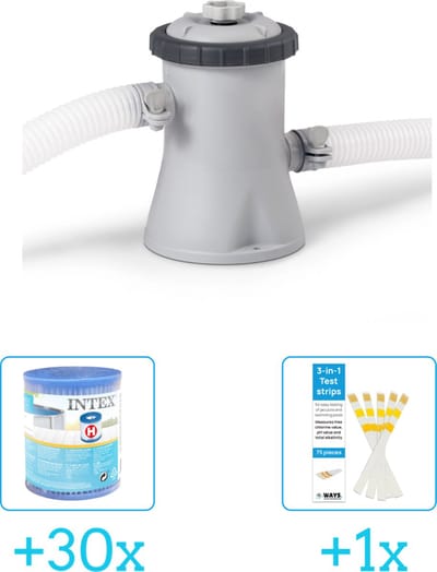 Intex 28602GS Filterpomp - 1.250 liter per uur inclusief Intex Filter Cardridge - Type H (30 stuks) & WAYS Testrips (1 stuks)